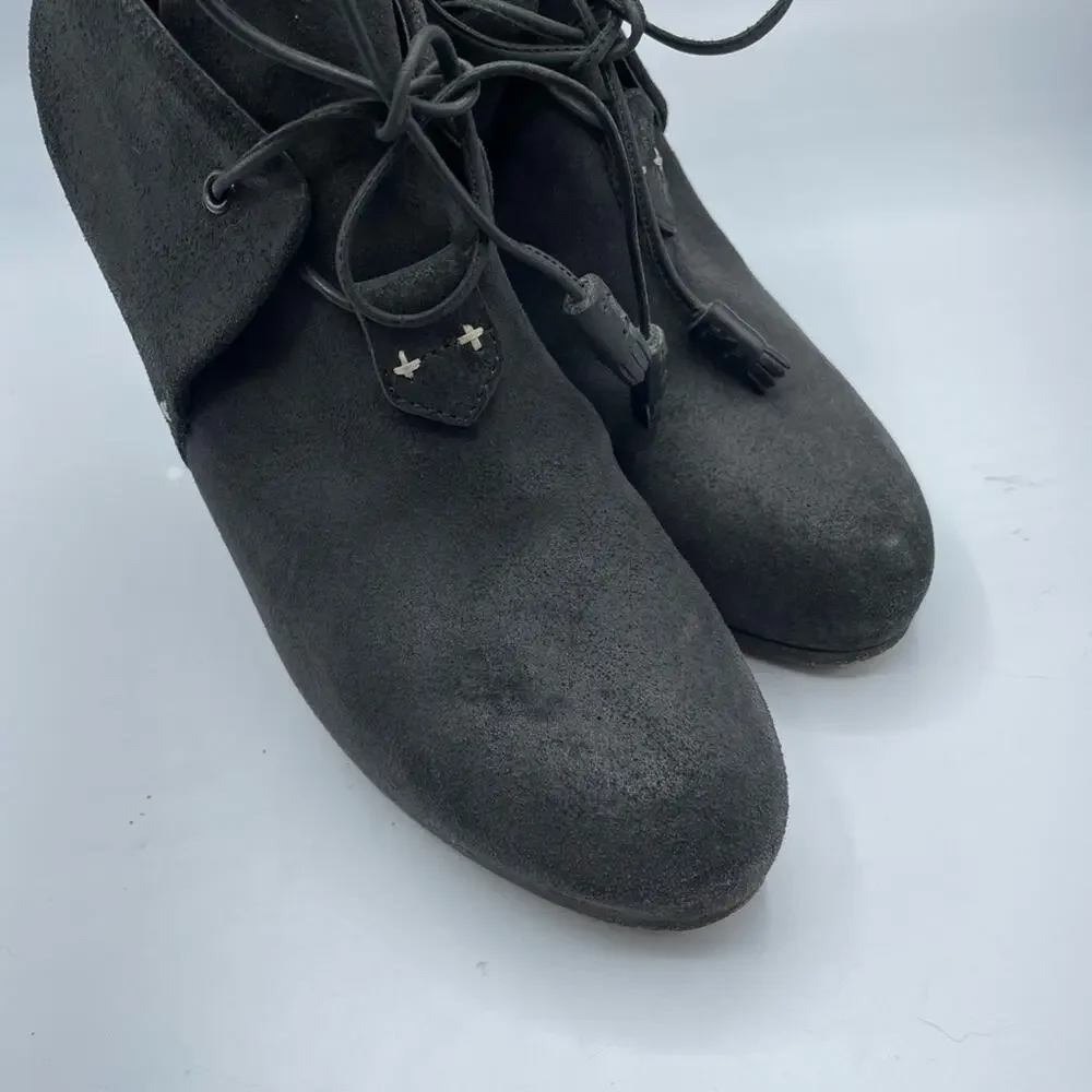 Rag & Bone Grey Suede Heeled Lace Up Ankle Boots Womens 36.5 Booties Fall Luxury